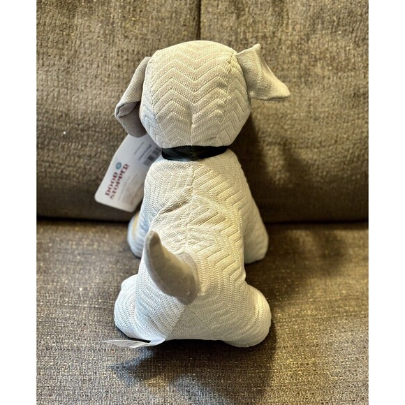 Grey Herringbone Striped Dog Stuffed Weighted Door Stop Begging New Tag Morgan - Picture 3 of 9
